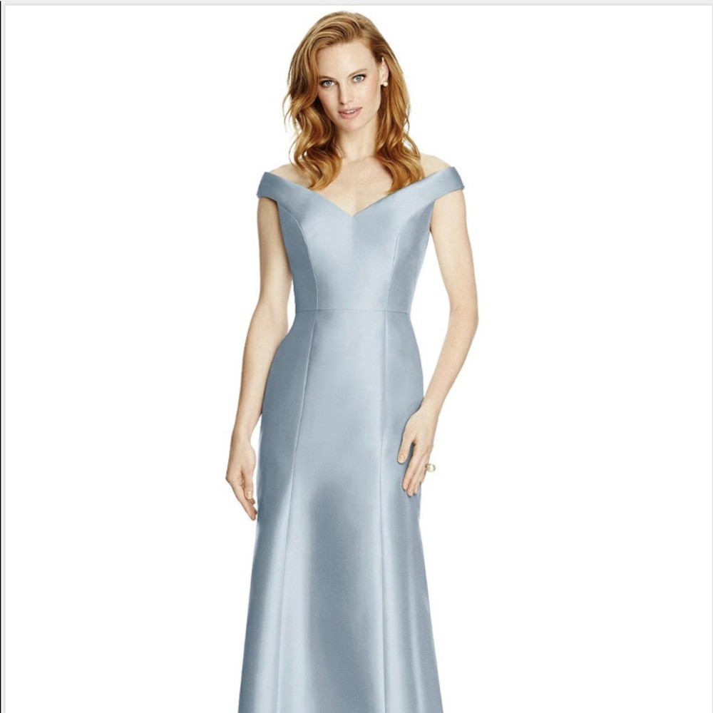 Dressy Group Light Blue Off-Shoulder Formal Dress identical to Alfred Sung 4519